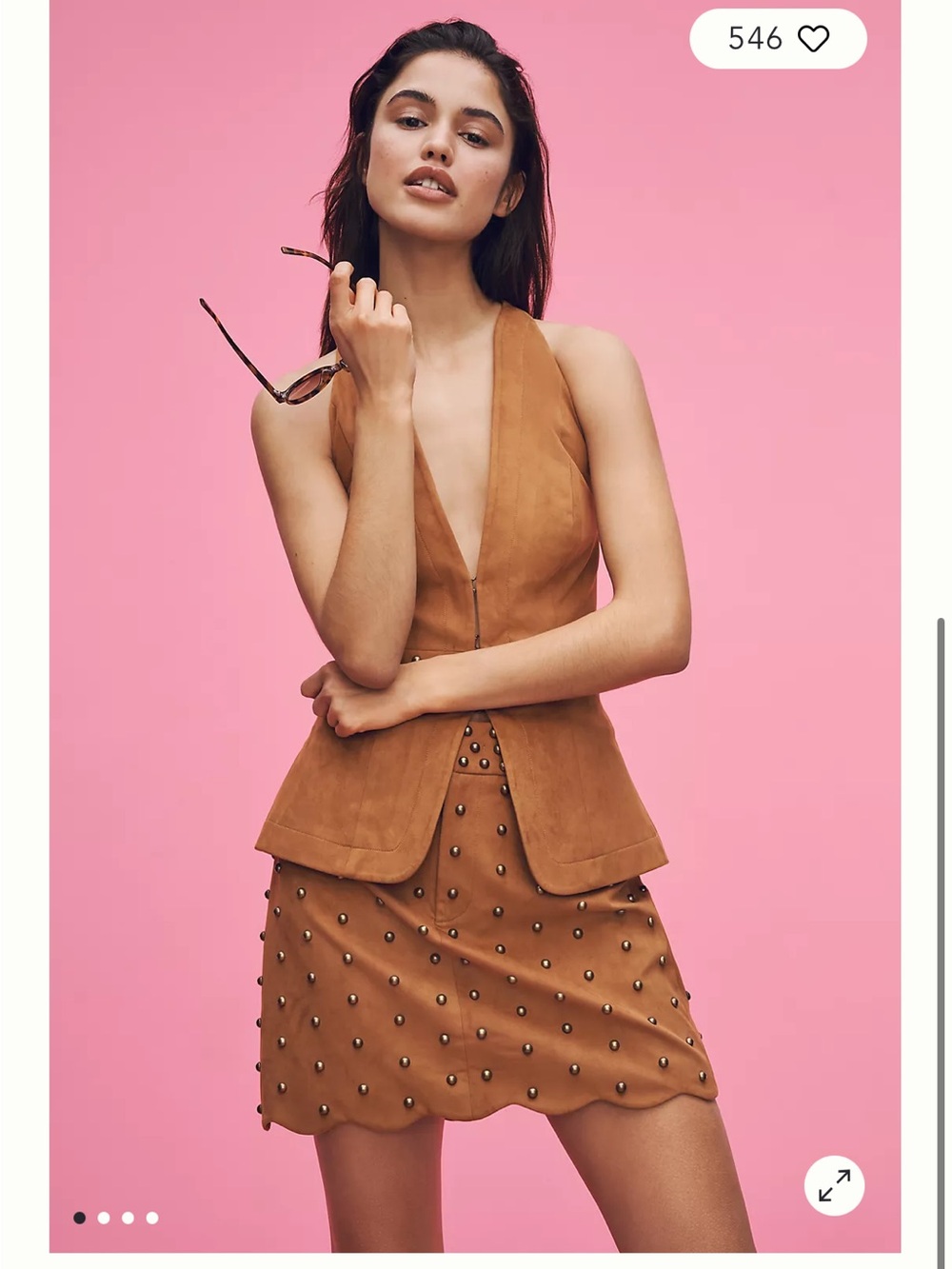 Scalloped Studded Mini Skirt in Tan